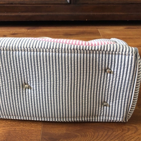 Navy & white striped seersucker whale X-large tote travel bag - Picture 3 of 7